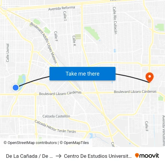 De La Cañada / De La Barranca to Centro De Estudios Universitarios Xochicalco map