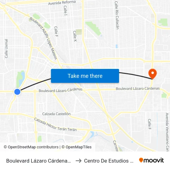 Boulevard Lázaro Cárdenas / Calzada De Los Presidentes to Centro De Estudios Universitarios Xochicalco map