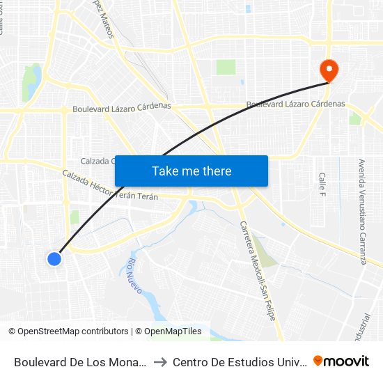 Boulevard De Los Monarcas / Avenida Ronda to Centro De Estudios Universitarios Xochicalco map