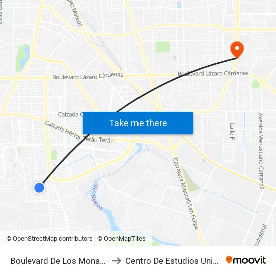 Boulevard De Los Monarcas / Avenida Sedano to Centro De Estudios Universitarios Xochicalco map