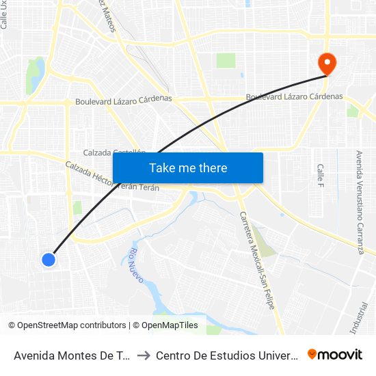 Avenida Montes De Toledo / Carreña to Centro De Estudios Universitarios Xochicalco map
