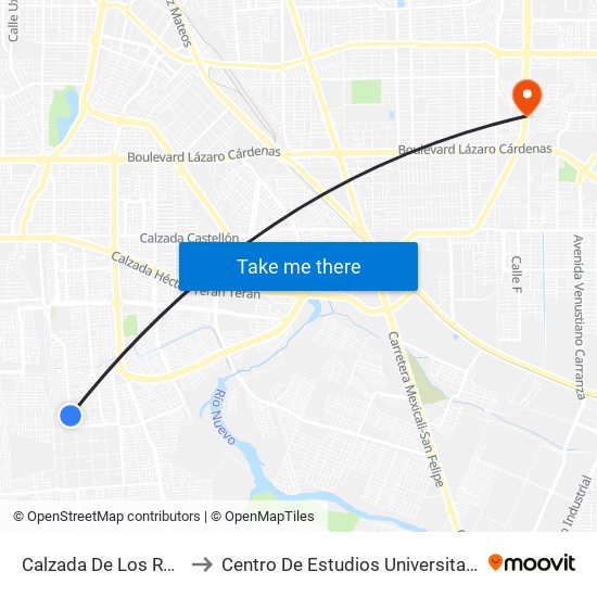 Calzada De Los Reyes / Utiel to Centro De Estudios Universitarios Xochicalco map