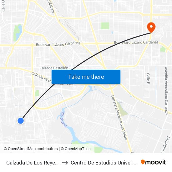 Calzada De Los Reyes / Villarobledo to Centro De Estudios Universitarios Xochicalco map