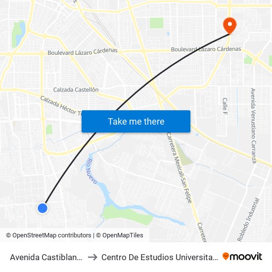 Avenida Castiblanco / Osuna to Centro De Estudios Universitarios Xochicalco map