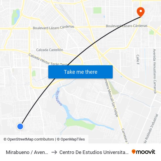 Mirabueno / Avenida Berreo to Centro De Estudios Universitarios Xochicalco map