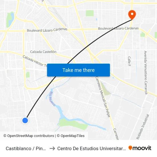 Castiblanco / Pinos Puente to Centro De Estudios Universitarios Xochicalco map