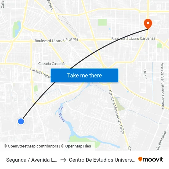 Segunda / Avenida Lago Pátzcuaro to Centro De Estudios Universitarios Xochicalco map