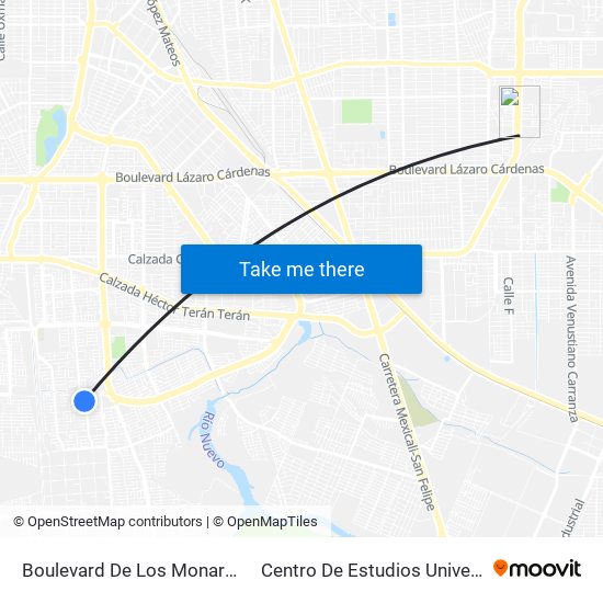 Boulevard De Los Monarcas / Avenida Pravia to Centro De Estudios Universitarios Xochicalco map