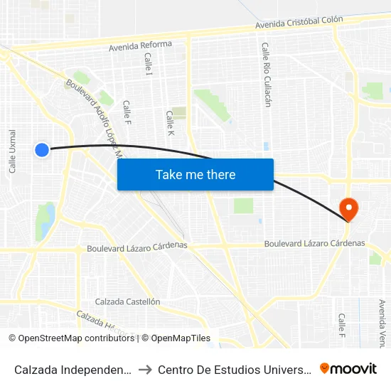 Calzada Independencia / Alvarado to Centro De Estudios Universitarios Xochicalco map