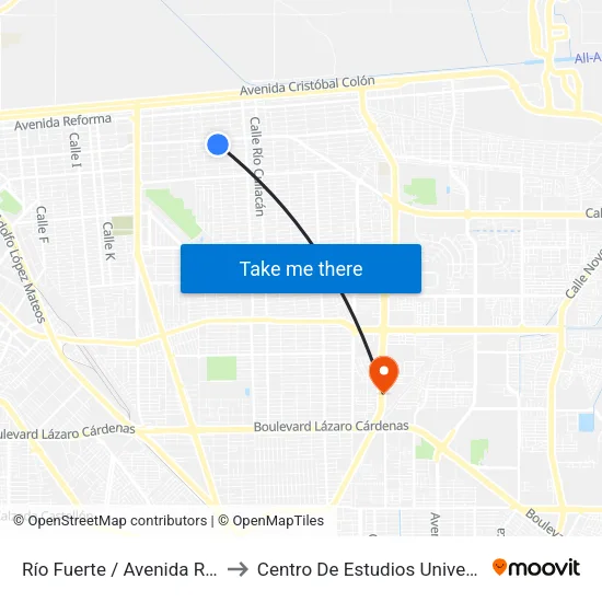 Río Fuerte / Avenida República De Haití to Centro De Estudios Universitarios Xochicalco map