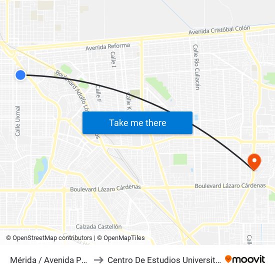 Mérida / Avenida Pedro Moreno to Centro De Estudios Universitarios Xochicalco map