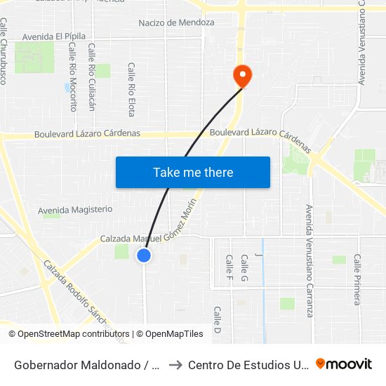 Gobernador Maldonado / Avenida Presa López Zamora to Centro De Estudios Universitarios Xochicalco map