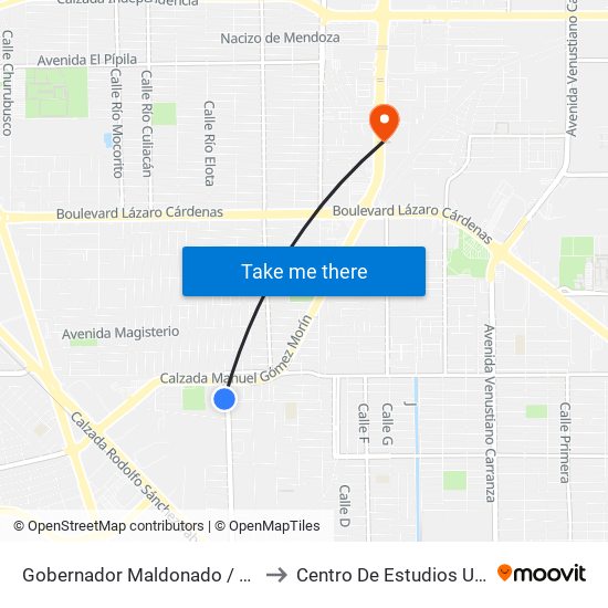 Gobernador Maldonado / Avenida Presa López Zamora to Centro De Estudios Universitarios Xochicalco map