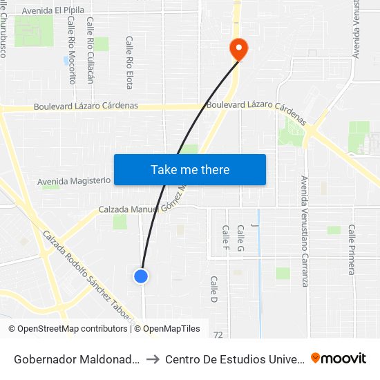 Gobernador Maldonado / Presa Pabellón to Centro De Estudios Universitarios Xochicalco map