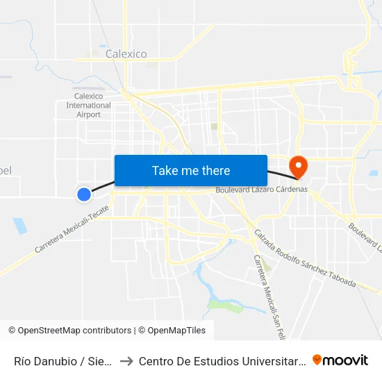 Río Danubio / Sierra Bonita to Centro De Estudios Universitarios Xochicalco map