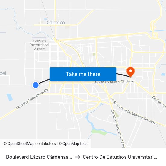 Boulevard Lázaro Cárdenas / Río Paraná to Centro De Estudios Universitarios Xochicalco map