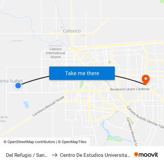 Del Refugio / Santa Dolores to Centro De Estudios Universitarios Xochicalco map