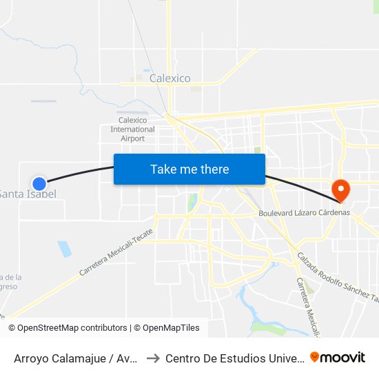 Arroyo Calamajue / Avenida El Portezuelo to Centro De Estudios Universitarios Xochicalco map