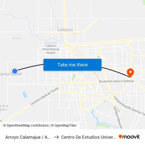 Arroyo Calamajue / Avenida Guayaquil to Centro De Estudios Universitarios Xochicalco map