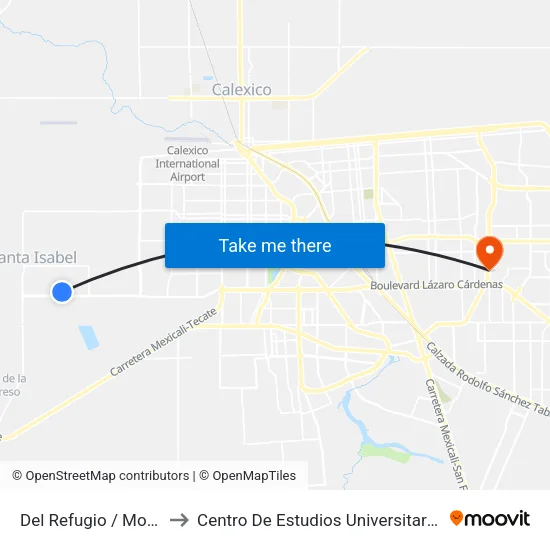 Del Refugio / Monte Xanic to Centro De Estudios Universitarios Xochicalco map