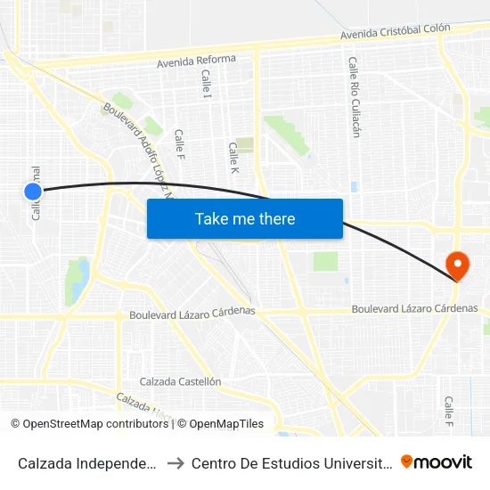 Calzada Independencia / Uxmal to Centro De Estudios Universitarios Xochicalco map
