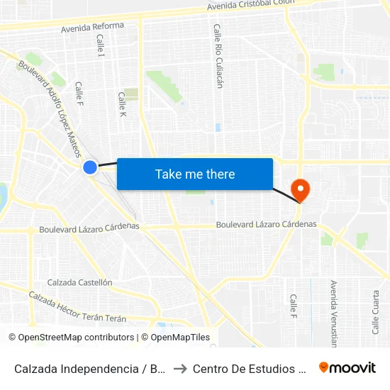 Calzada Independencia / Boulevard Adolfo López Mateos to Centro De Estudios Universitarios Xochicalco map
