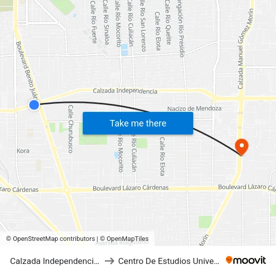 Calzada Independencia / Josefina Haro to Centro De Estudios Universitarios Xochicalco map