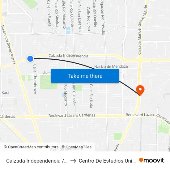Calzada Independencia / María Tomasa Estévez to Centro De Estudios Universitarios Xochicalco map