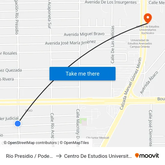 Río Presidio / Poder Legislativo to Centro De Estudios Universitarios Xochicalco map