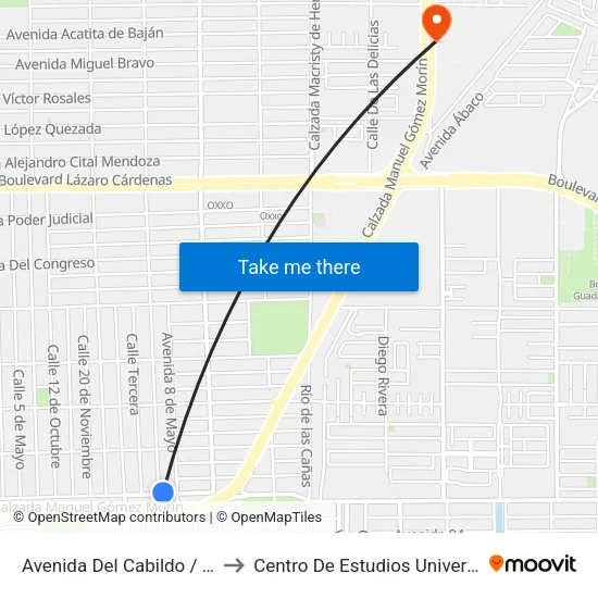 Avenida Del Cabildo / 31 De Diciembre to Centro De Estudios Universitarios Xochicalco map