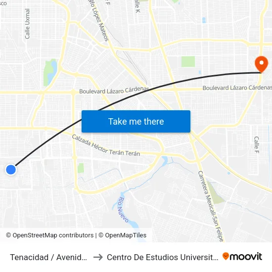 Tenacidad / Avenida Estabilidad to Centro De Estudios Universitarios Xochicalco map