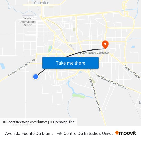 Avenida Fuente De Diana / Fuente De Medusa to Centro De Estudios Universitarios Xochicalco map