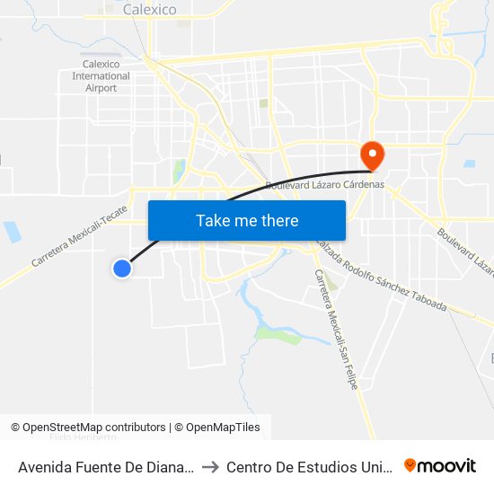 Avenida Fuente De Diana / Fuente De La Alegría to Centro De Estudios Universitarios Xochicalco map