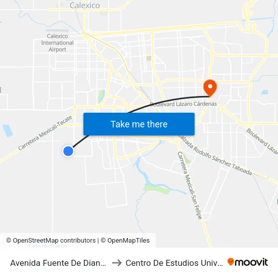 Avenida Fuente De Diana / Fuente Del Trueno to Centro De Estudios Universitarios Xochicalco map