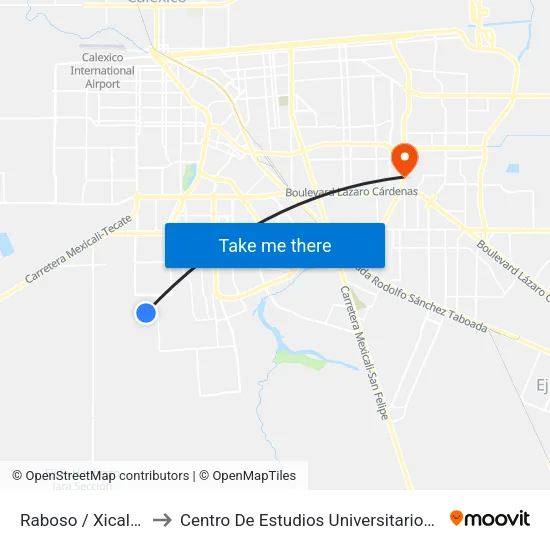 Raboso / Xicalahuata to Centro De Estudios Universitarios Xochicalco map
