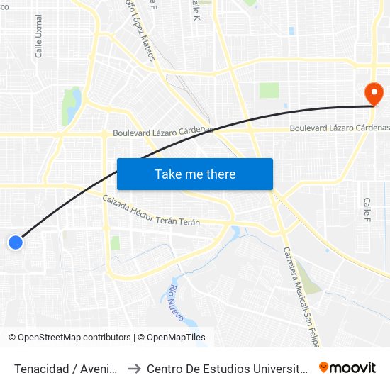 Tenacidad / Avenida Decisión to Centro De Estudios Universitarios Xochicalco map