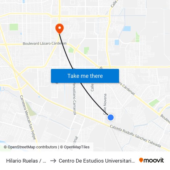 Hilario Ruelas / Doceava to Centro De Estudios Universitarios Xochicalco map