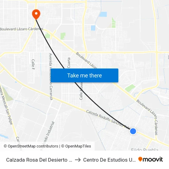 Calzada Rosa Del Desierto / Boulevard Sánchez Taboada to Centro De Estudios Universitarios Xochicalco map