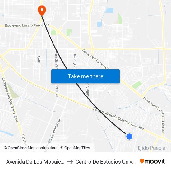 Avenida De Los Mosaicos / De Las Adelfas to Centro De Estudios Universitarios Xochicalco map