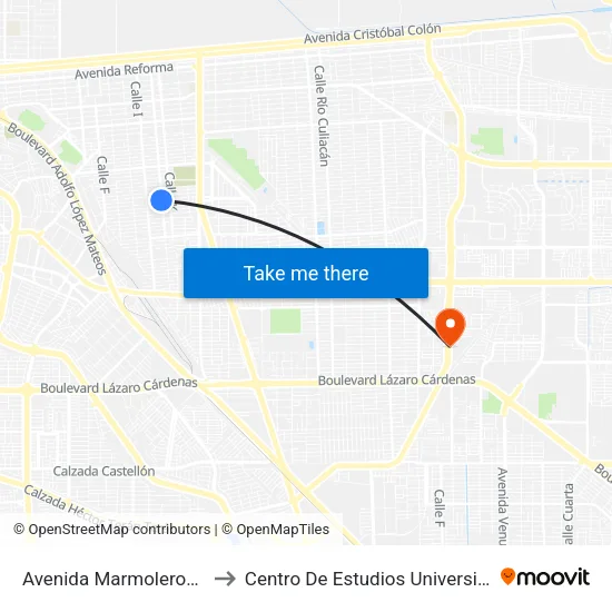 Avenida Marmoleros Sur / Calle J to Centro De Estudios Universitarios Xochicalco map