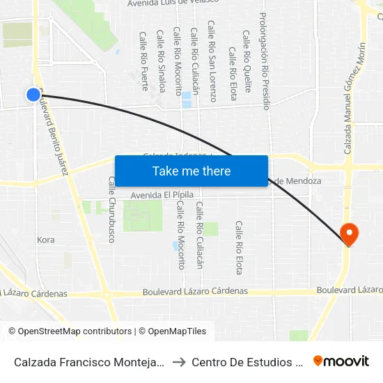 Calzada Francisco Montejano / Avenida José Sánchez Islas to Centro De Estudios Universitarios Xochicalco map