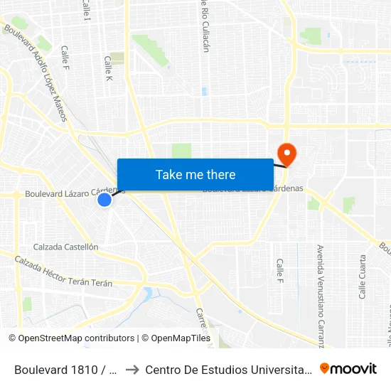 Boulevard 1810 / Calle 1810 to Centro De Estudios Universitarios Xochicalco map