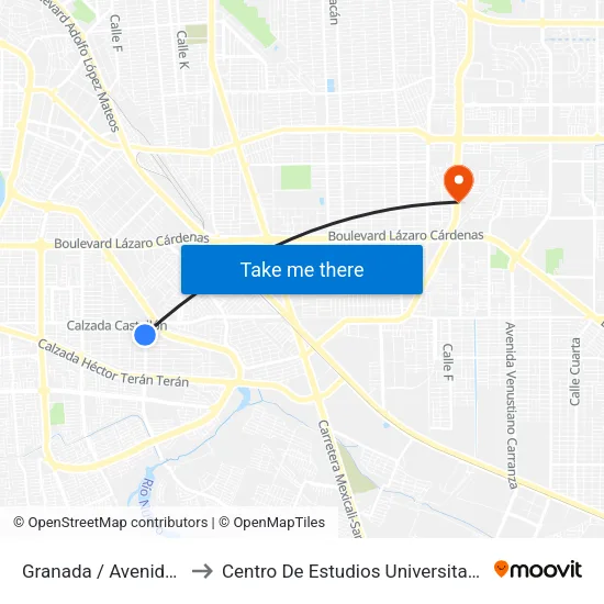 Granada / Avenida Córdoba to Centro De Estudios Universitarios Xochicalco map