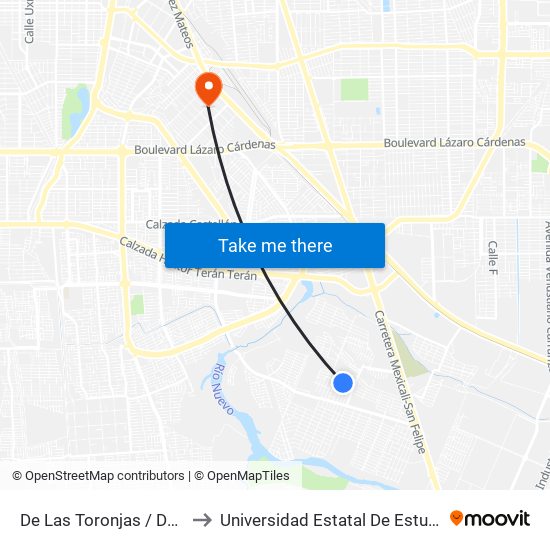 De Las Toronjas / De Los Limones to Universidad Estatal De Estudios Pedagogicos map