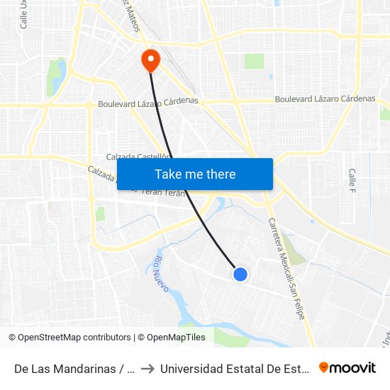 De Las Mandarinas / De Los Cítricos to Universidad Estatal De Estudios Pedagogicos map