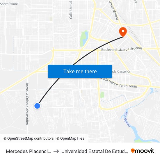 Mercedes Placencia / Calle Sur to Universidad Estatal De Estudios Pedagogicos map