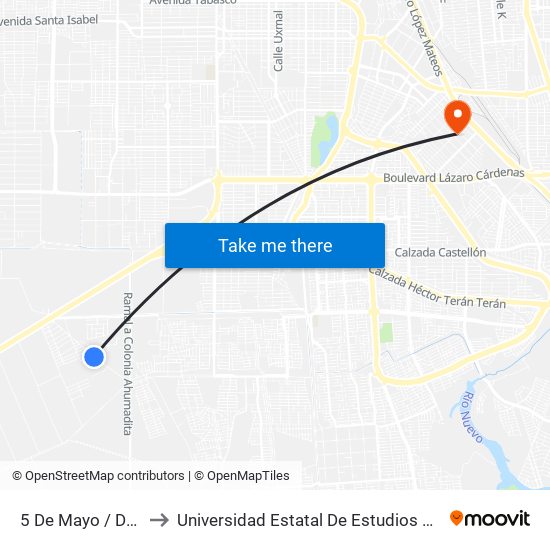 5 De Mayo / Doceava to Universidad Estatal De Estudios Pedagogicos map