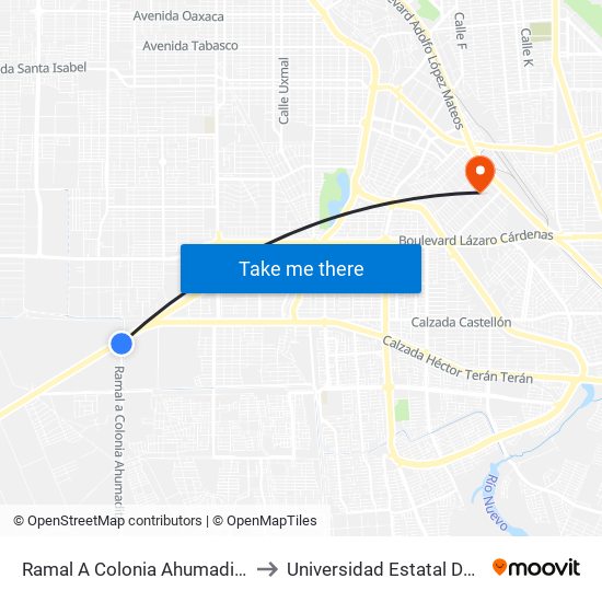 Ramal A Colonia Ahumadita / Calzada Esteban Cantú to Universidad Estatal De Estudios Pedagogicos map