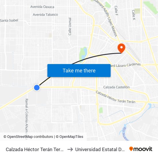 Calzada Héctor Terán Terán / Calzada Esteban Cantú to Universidad Estatal De Estudios Pedagogicos map