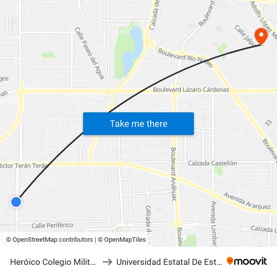 Heróico Colegio Militar / Pedro García to Universidad Estatal De Estudios Pedagogicos map